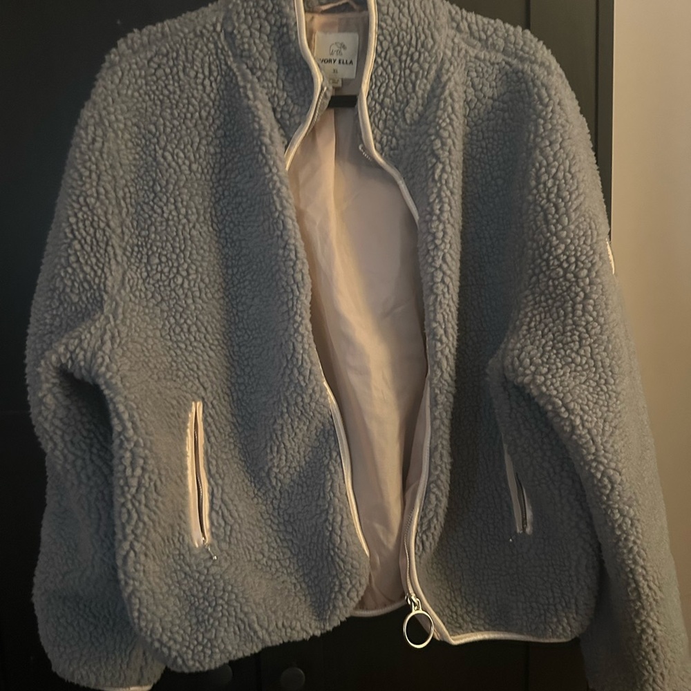 Ivory Ella light blue Teddy Jacket Cozy Fleece Stand-Up Collar